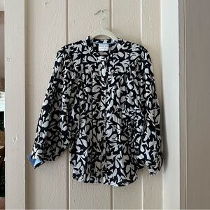 EXCELLENT ANTHROPOLOGIE/ DANIELLE KROLL LINEN BLK & WHT TOP SHIRT WOW M